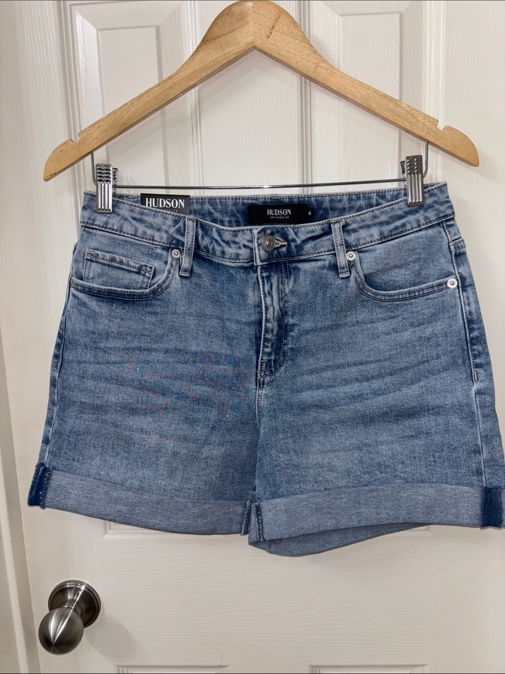 Hudson Jeans Light Wash Rolled Hem Denim Shorts